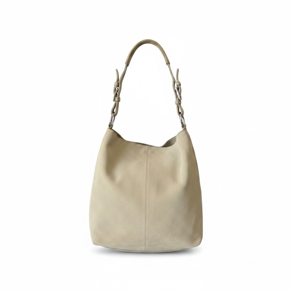 Express Beige Suede Hobo Bag Slouchy Shoulder Bag Neutral Silver Hardware